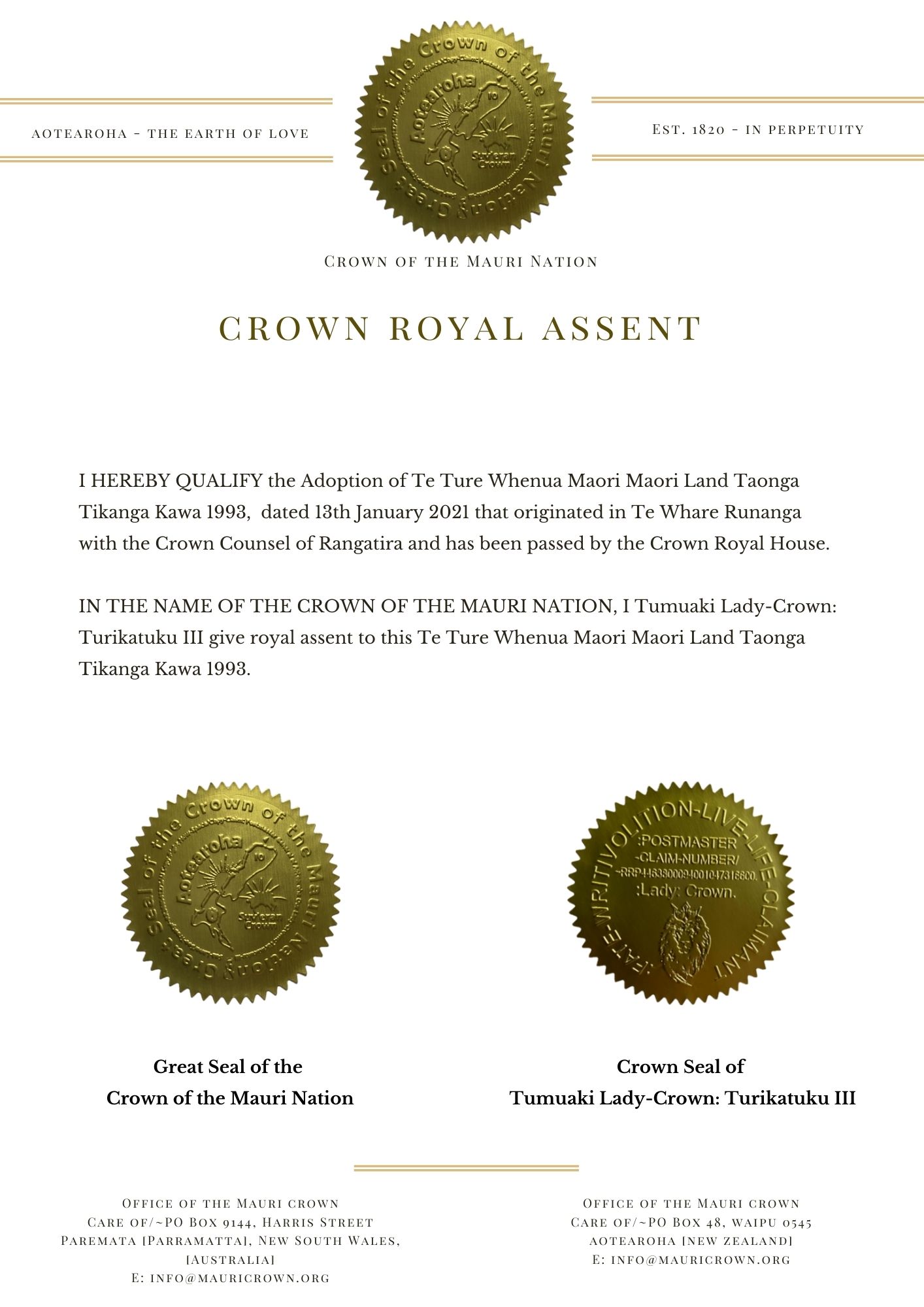 Crown Royal Assent 13.1.2021 